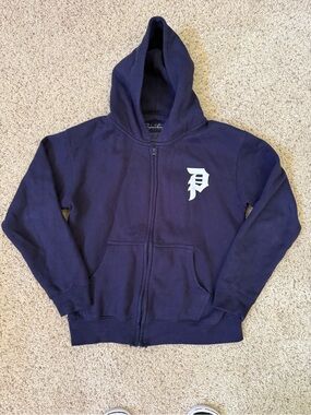 Primitive Kids Navy Zip Hoodie with White 'P' Emblem
